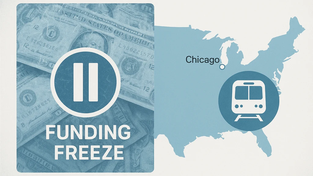 Grafiek die een financieringsbevriezing illustreert die een Chicago‑transitproject raakt.